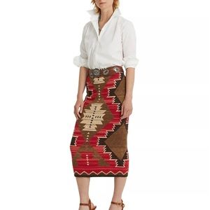 Ralph  Lauren Southwest Pencil Skirt Size XL Linen Blend Knit Skirt